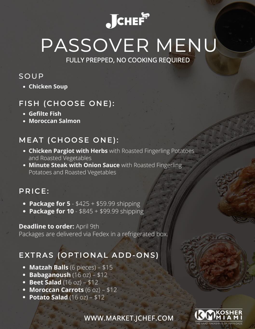 Passover Gourmet Cooked Dinner