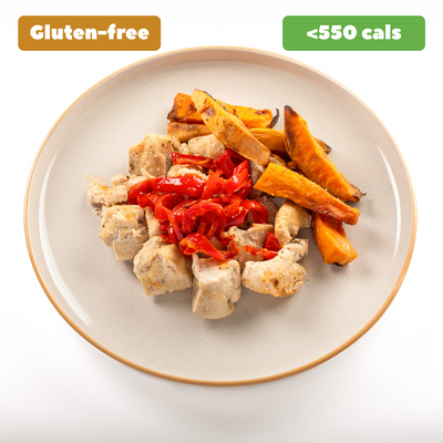Garlic Lime Chicken with Sweet Potatoes and Peppers GF [Heat & Eat]
