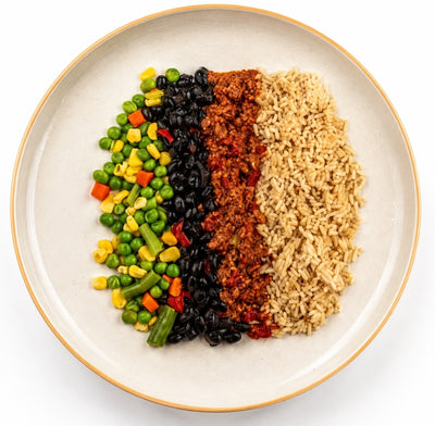 Beef Picadillo with Rice, Beans, and Veggies [Heat and Eat]