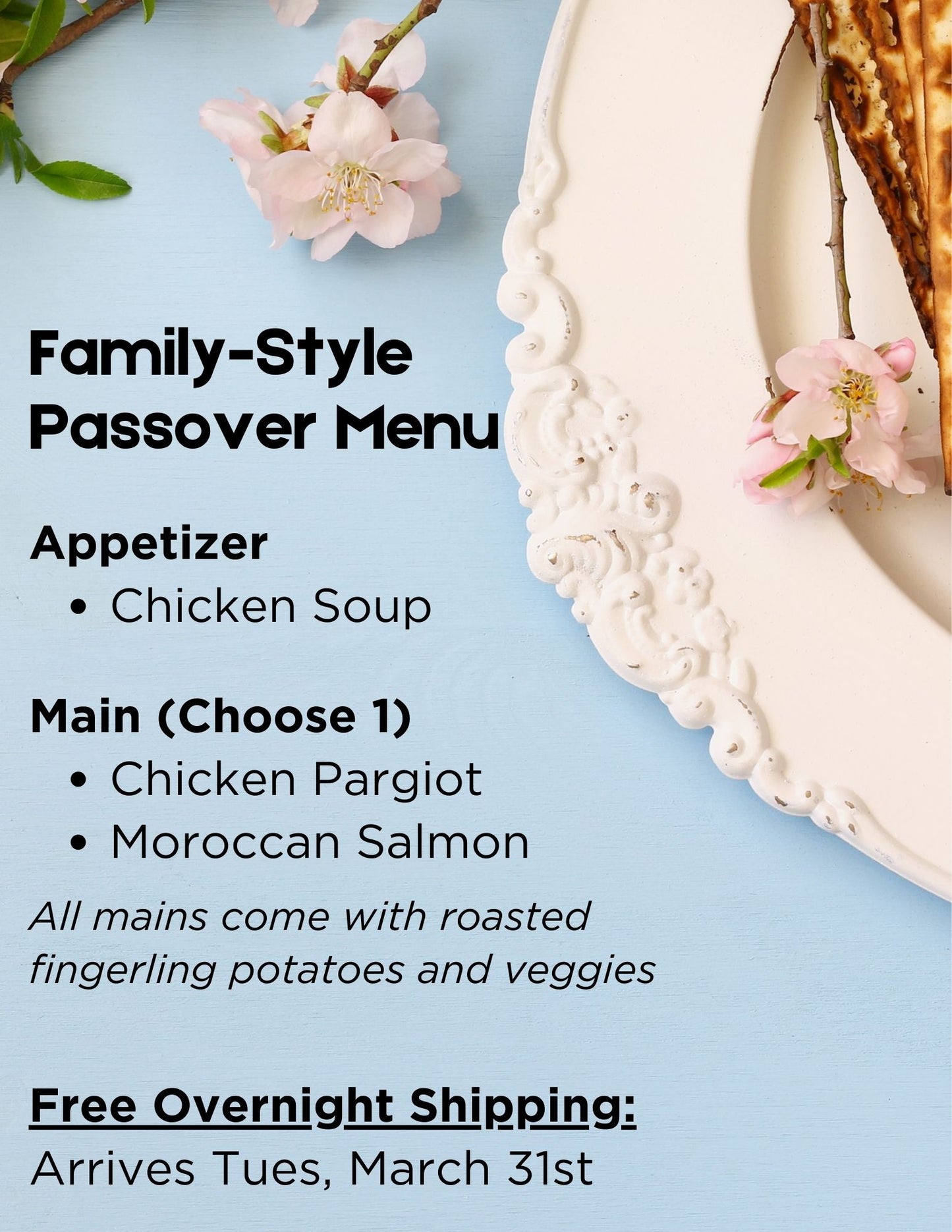 Passover Gourmet Cooked Dinner