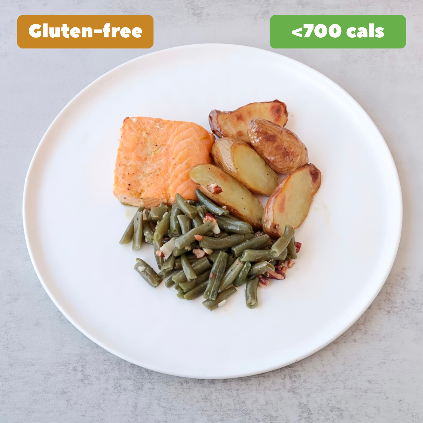 Sweet Heat Salmon with Pecans, Potatoes, and Green Beans GF [Heat & Eat]